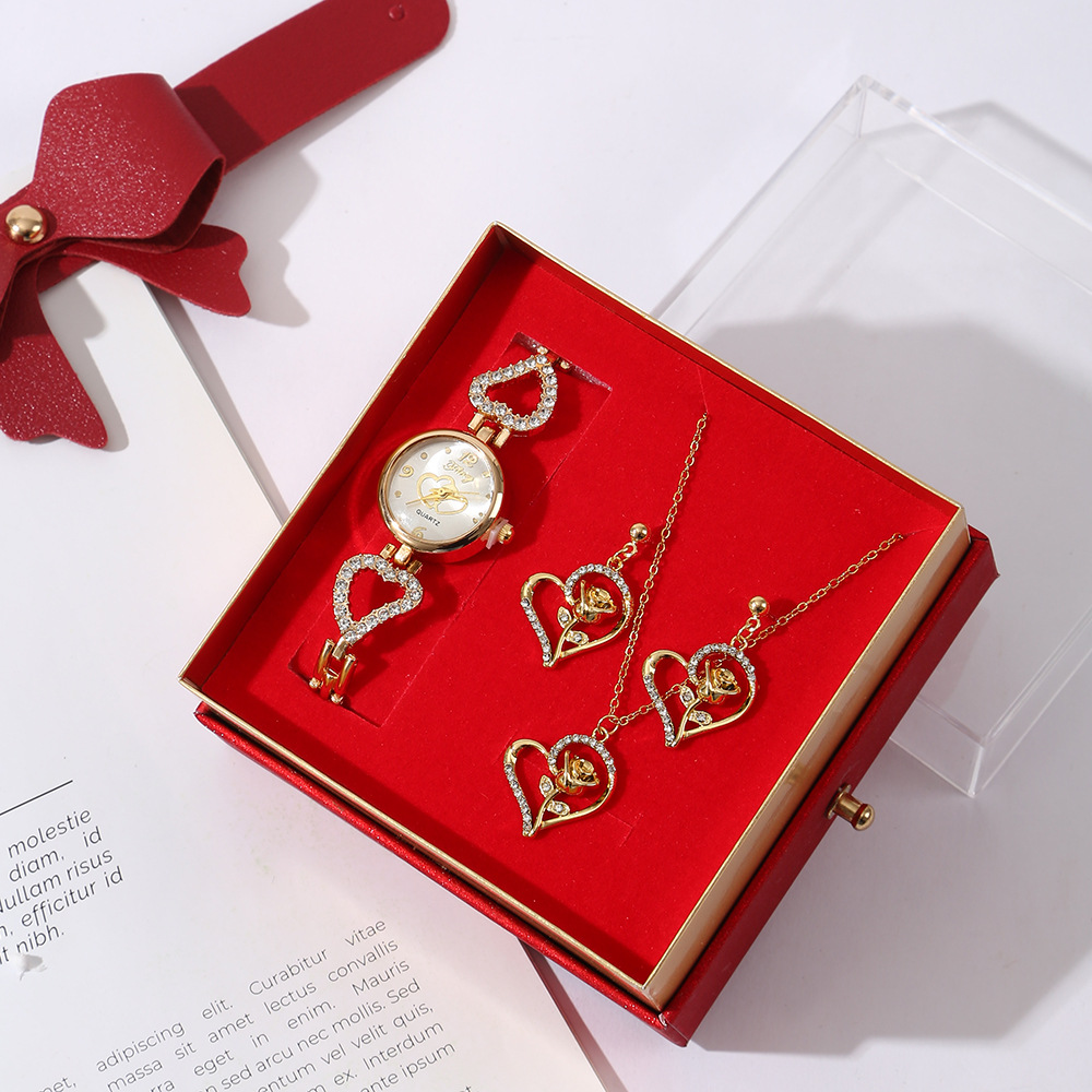 跨境女士满钻手表耳环项链套装小众高级感轻奢镶钻首饰套装女现货