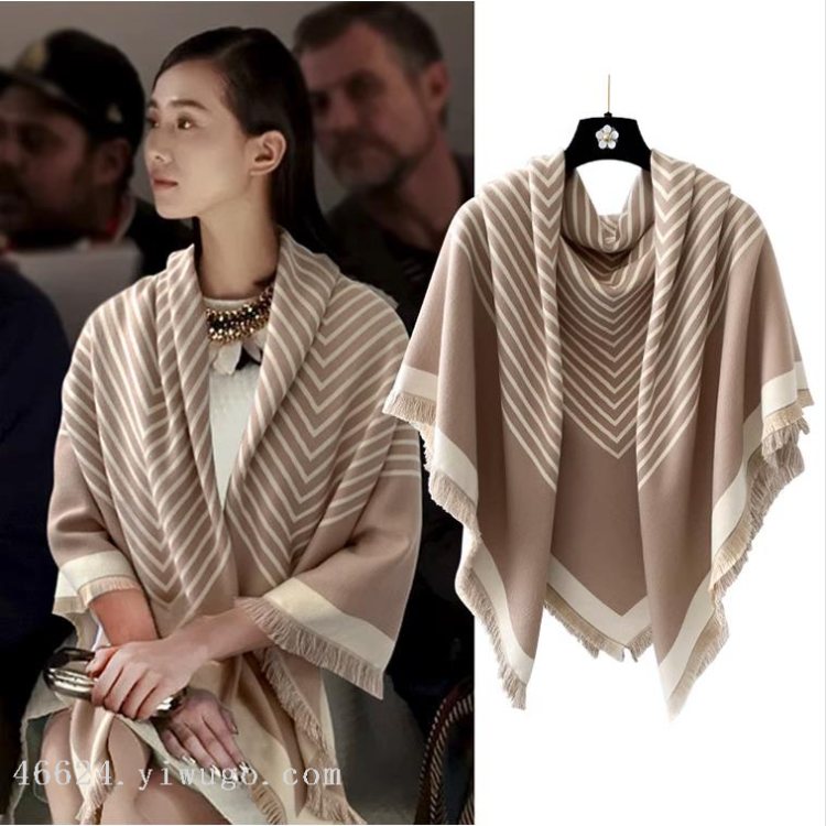Cross-border scarf wholesale e-commerce star style square scarf shawl with fine stripes Application Scenario
