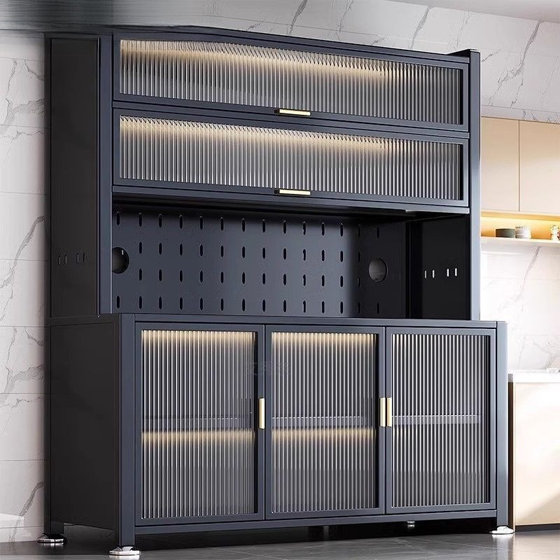Kitchen multi-layer sideboard, floor-standing multi-functional storage rack, microwave oven, oven, steel storage cabinet, household storage cabinet Specification image