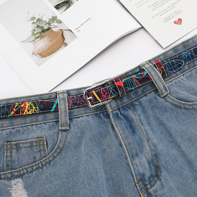 Pin buckle belt, women's graffiti decoration, versatile jeans with casual hip-hop street decoration belt, women's wholesale mixed batch Specification image