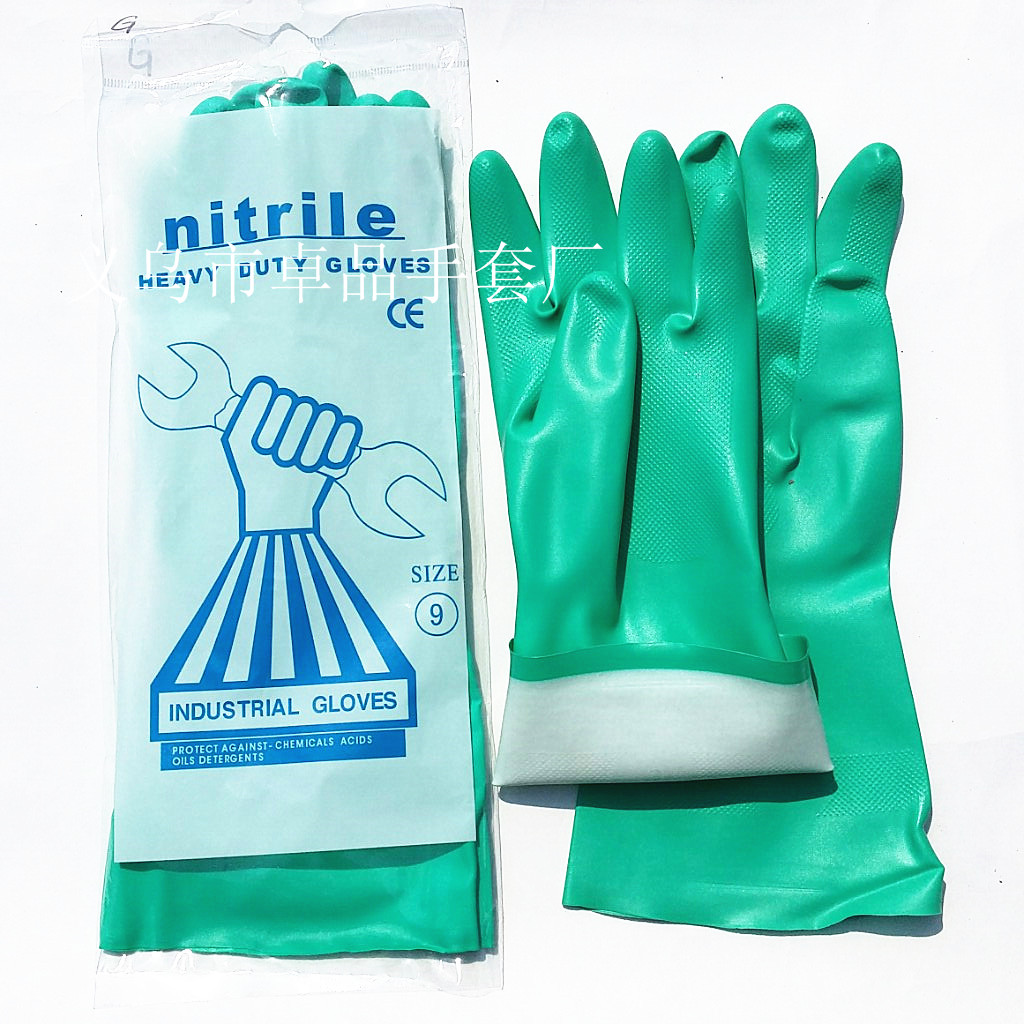 Green nitrile rubber protective acid and alkali resistant industrial gloves, oil-proof chemical thickened durable nitrile labor protection gloves Application Scenario