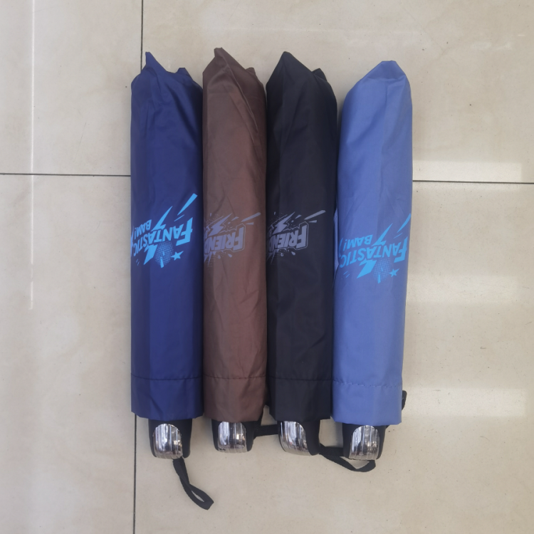 Three-fold 10-bone black plastic umbrella with enlarged and thickened English letters, sun protection and UV protection, suitable for both sunny and rainy days