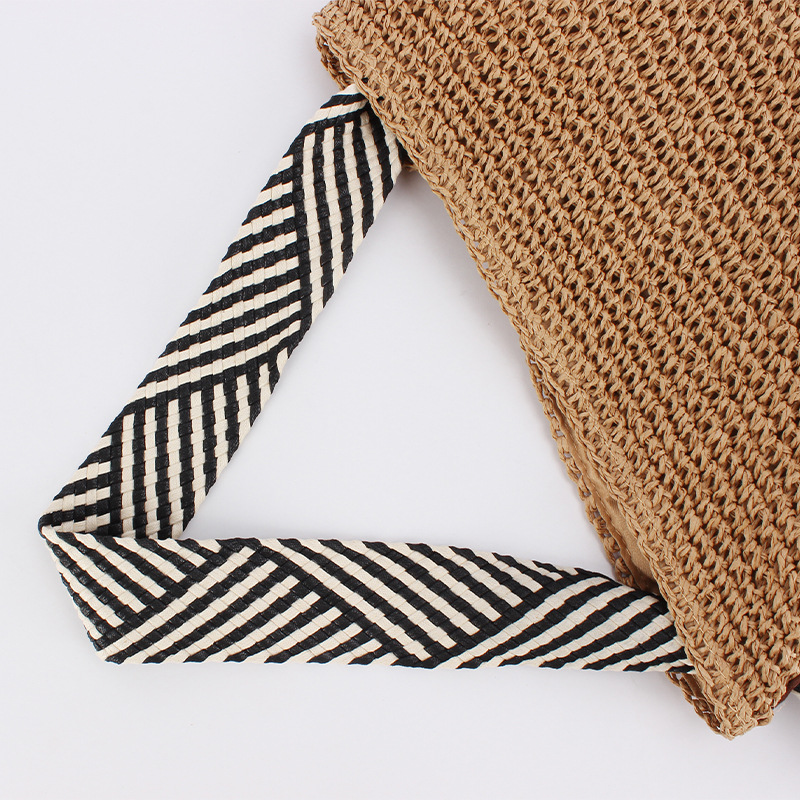 One-piece Korean navy style versatile paper rope woven bag with knotted shoulder strap, vacation niche single-shoulder bag, beach bag Item Picture