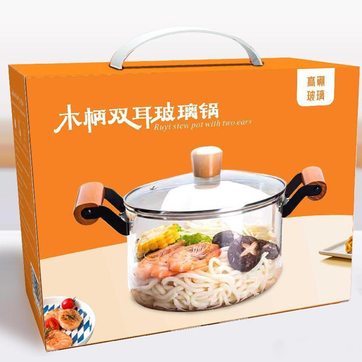 QX wooden handle double-ear glass pot soup pot with lid, large-capacity high borosilicate glass pot, can be stewed on an electric ceramic stove Specification image
