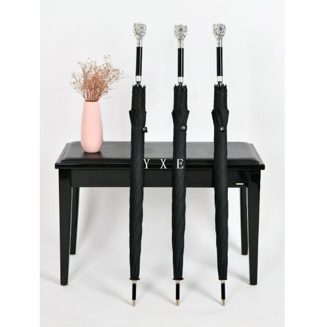 商务高档伞 手握狮子头 黑胶抗风 纤维遮阳挡雨 黑色