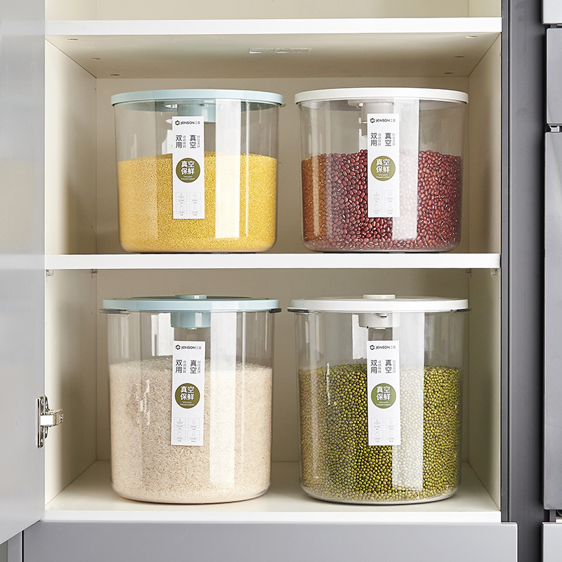 Vacuum rice bucket, transparent PET coarse grain bucket, household large-capacity insect-proof and moisture-proof press-type vacuum storage jar details Picture