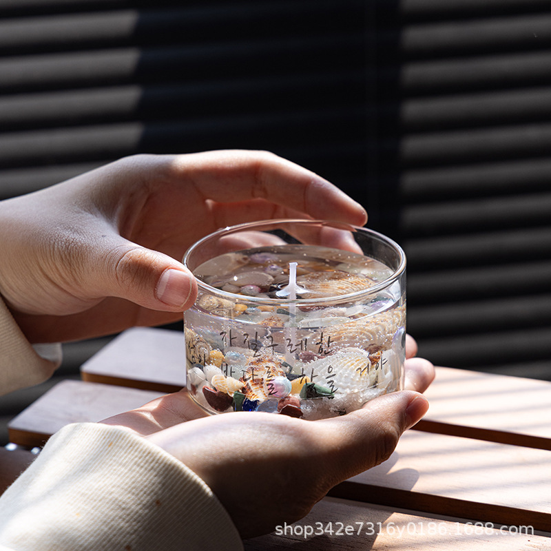 济州岛韩国果冻蜡沙滩贝壳香薰蜡烛礼盒摆件杯子手工造型香薰蜡烛