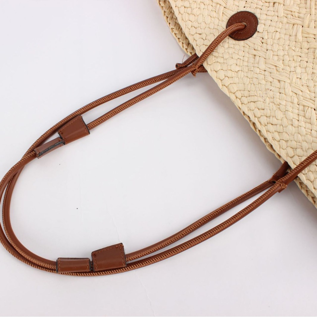 New stylish and fashionable solid-color paper woven bag, retro color contrast forest-themed large-capacity vacation single-shoulder bag woven tote bag details Picture