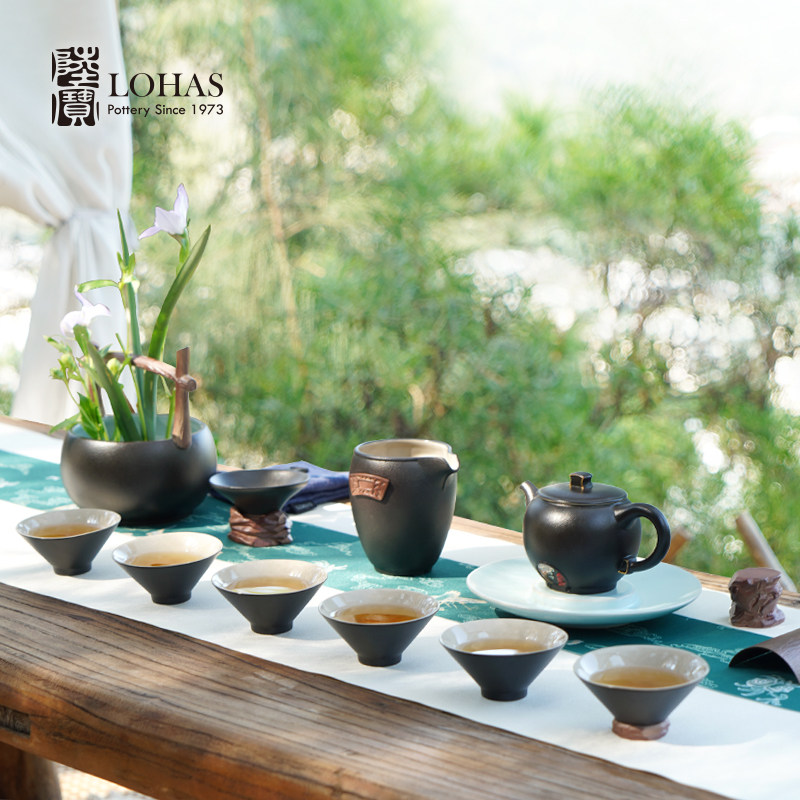 The high-end ceramic tea set Lu Bao JSSCL001BK is home to mountains, waters, tea, etiquette, Zen style, black design and rural flavor details Picture