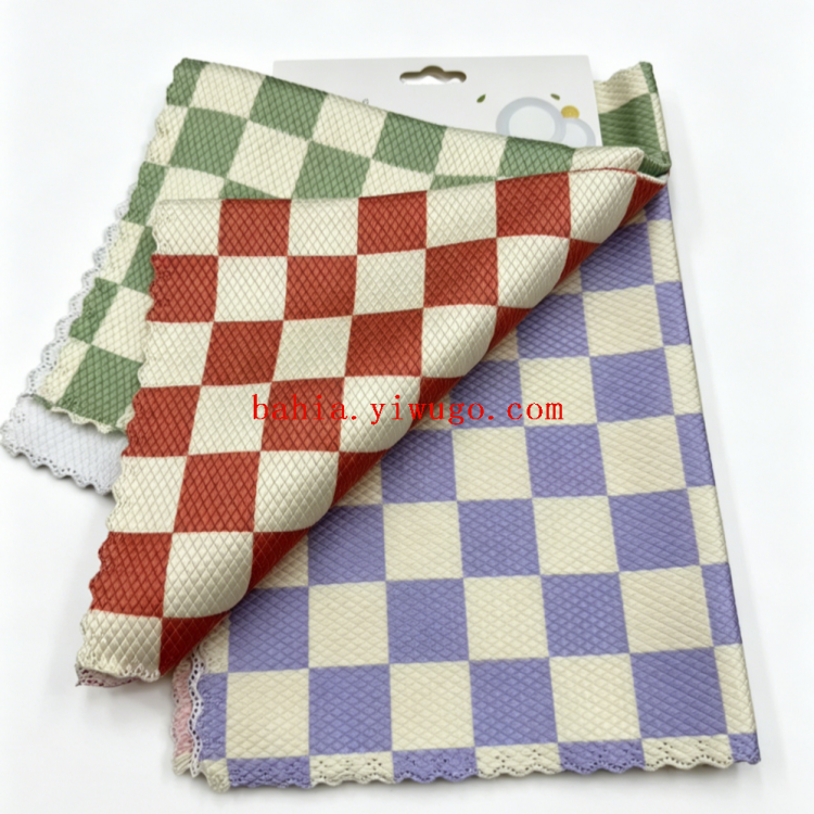 Checkerboard lock edge glass cloth kitchen cleaning cloth, water-absorbing super strong dishwashing cloth Specification image