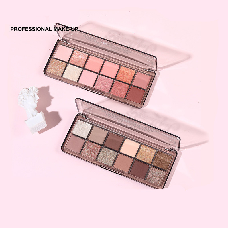 High-quality factory OEM/ODM customizes 12-color pearlescent and matte eyeshadow palettes with long-lasting waterproof formula
