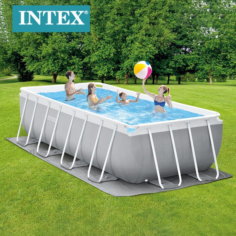 INTEX26792户外家庭支架游泳池16尺长方形管架水池套装带4个配件