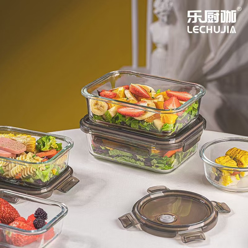 Wholesale of heat-resistant high borosilicate household food preservation bowls, salad bowl sets, high borosilicate glass food preservation boxes, gift boxes details Picture
