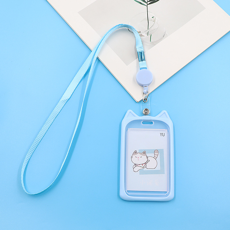 Koji cute cat-shaped card holder lanyard easy-pull buckle transparent PVC card holder details Picture