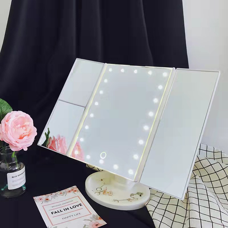 Three-fold makeup mirror with light, enlarged and illuminated led makeup mirror, table-style storage and dressing mirror manufacturer wholesale details Picture