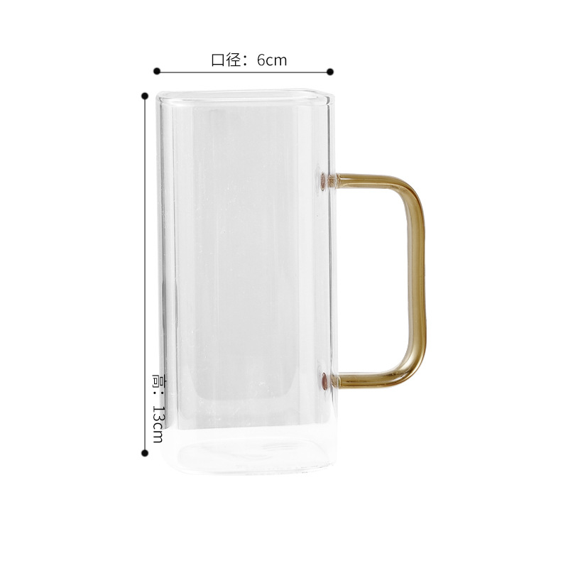 Heat-resistant square glass cups with colored handles, universal juice cups, household transparent cups, high borosilicate glass water cups Application Scenario