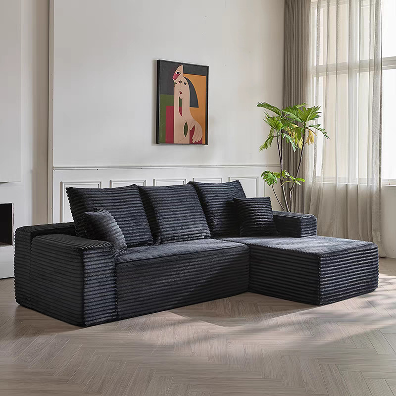 Wholesale corduroy fabric lounge chairs, compressed sponge sofas, I-shaped combination vacuum box sets, boneless compressed sofas details Picture