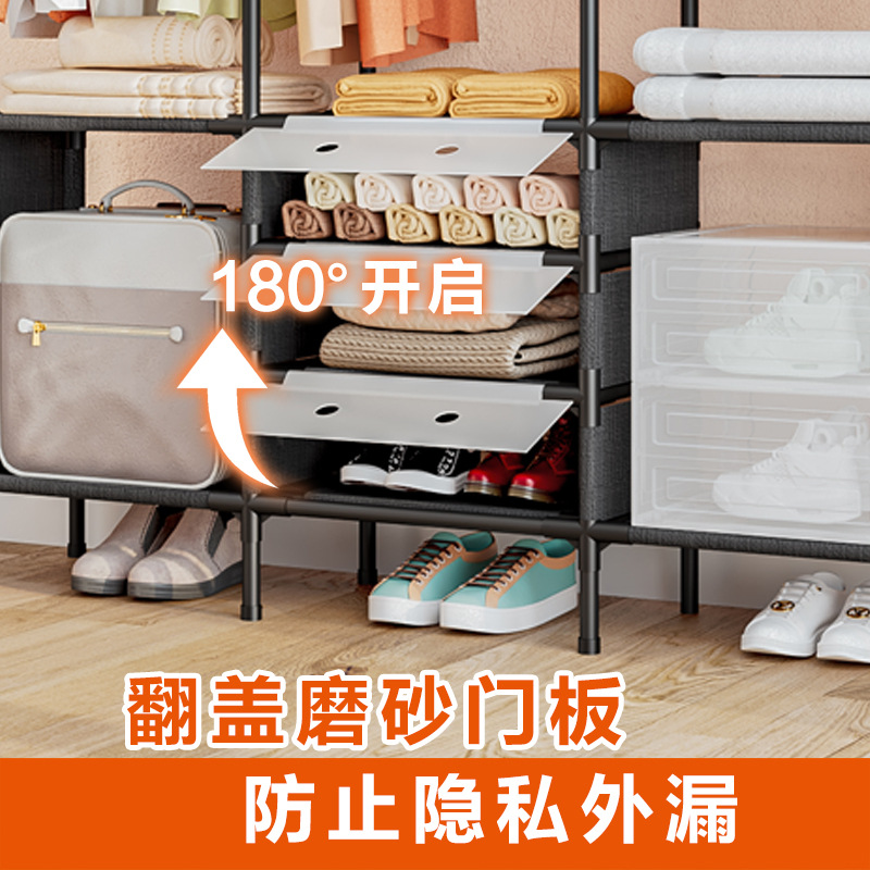 New cross-border metal simple double-row multi-functional storage coat rack, home bedroom floor-standing storage rack and hanging clothes hanger details Picture