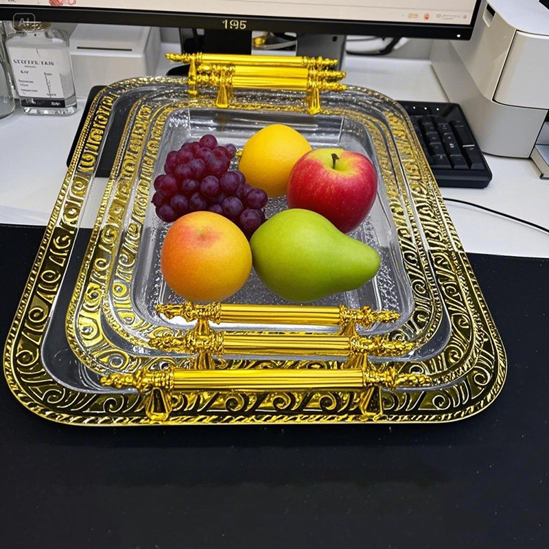 茶盘水果盘家用长方形托盘点心餐盘烫金收纳甜品蛋糕跨境直供工厂白底实物图