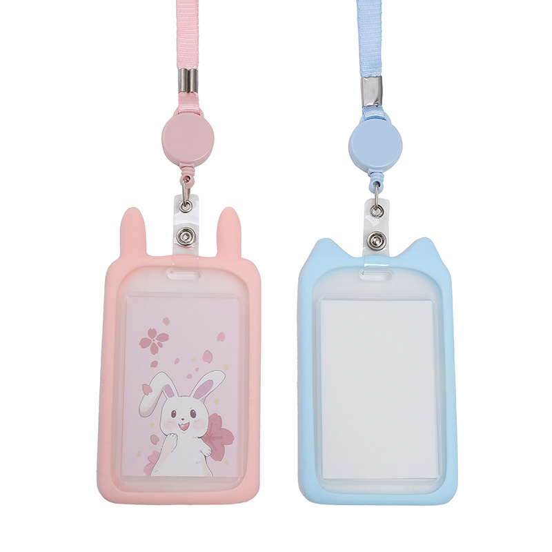 En stock dibujos animados lindos student rice card sleeves plastic longcordon tarjeta de trabajador tarjeta de autobús estuche de protección de tarjeta de identificación de estudiante details Picture