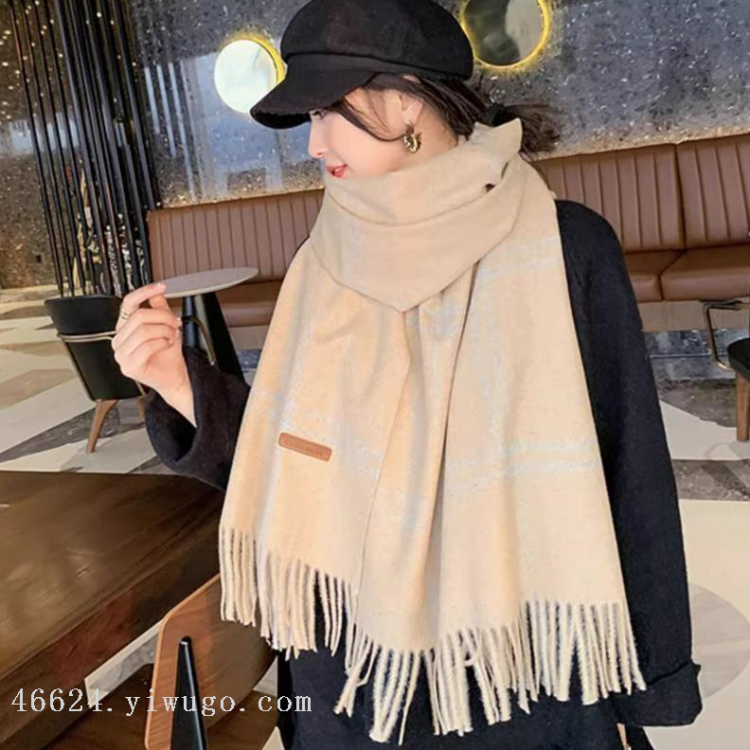 Wholesale of cross-border scarves in stock, e-commerce live streaming, supply chain, 96 wool series double-line wool grid Item Picture