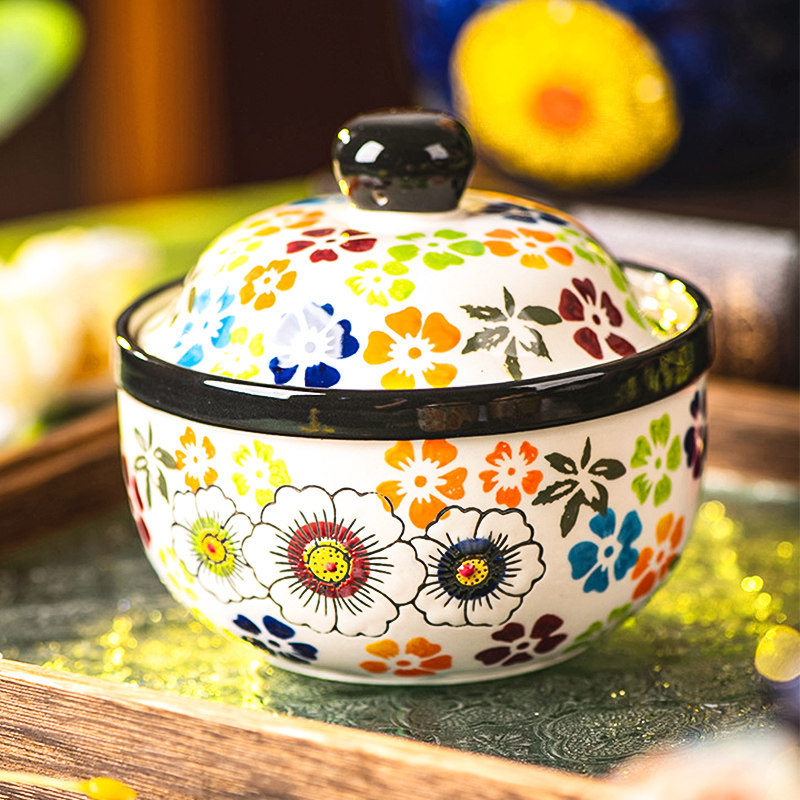 Creative ceramic small stew pot, household covered soup pot, water bath soup pot, steamed egg bowl, special bowl for steamed egg custard, dessert bowl Specification image