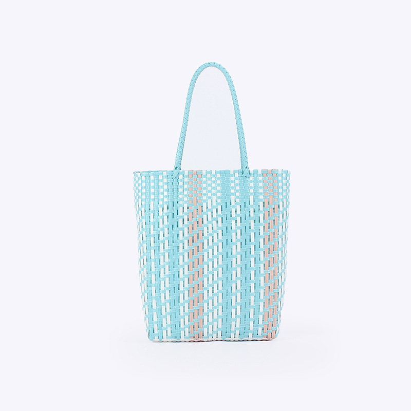 New Japanese and Korean plastic macaron fresh color waterproof striped plastic bag shopping bag, fashionable single-shoulder bag small size full image