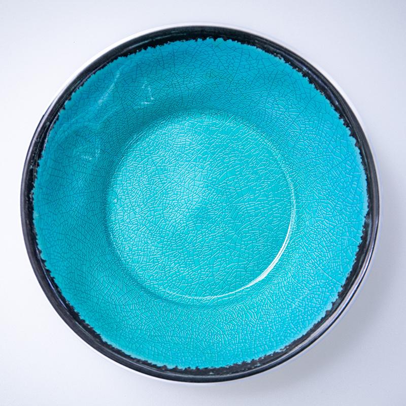Wholesale of lake blue ice-patterned melamine tableware for restaurants, commercial anti-drop bowl and plate sets, LOGO production, pattern customization Application Scenario
