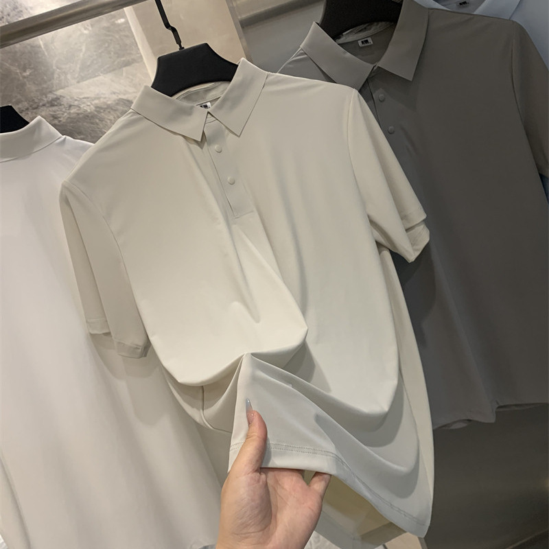 Blanco algodón morera seda hombre Polo verano tendencia ready to wear top details Picture
