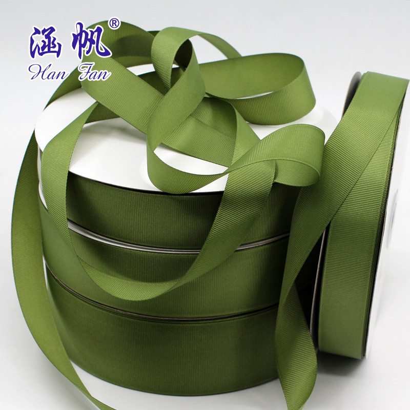 Wholesale and customization of olive green ribbon ribbed ribbons, colored ribbon webbing, packaging ribbons, gift box decorative ribbons Specification image