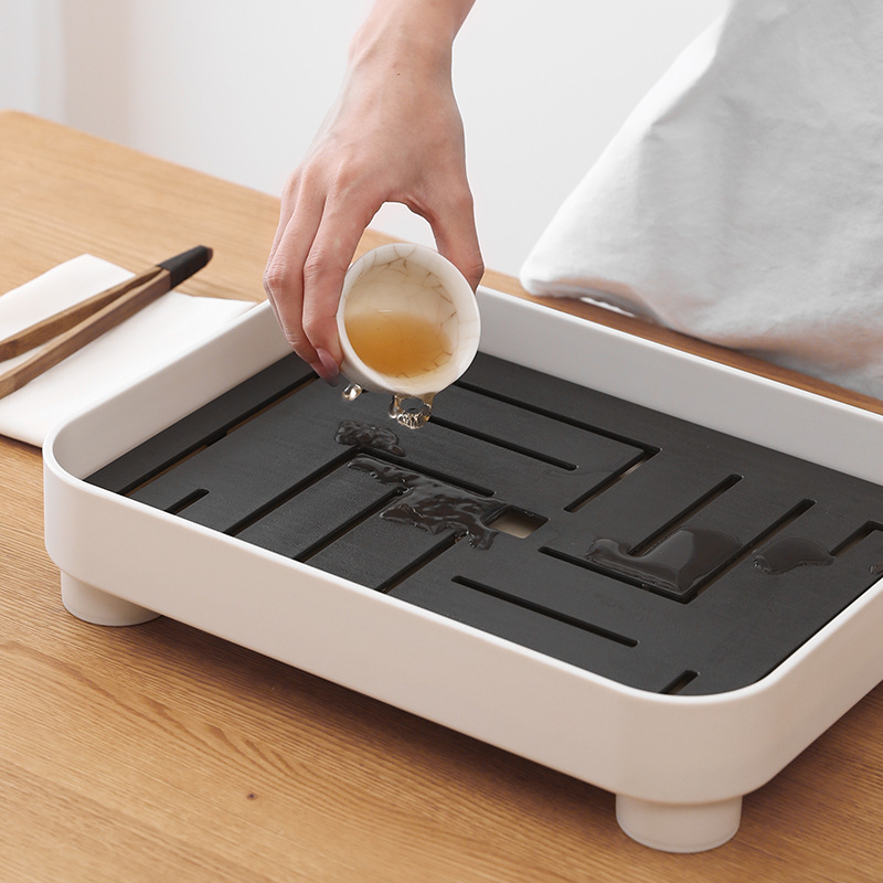 Household draining tray, double-layer rectangular storage rack, multi-purpose tea set and tea table storage box details Picture