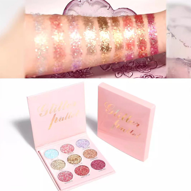 High-quality wholesale OEM/ODM customizable 9-color long-lasting high-quality glitter waterproof eyeshadow palettes details Picture