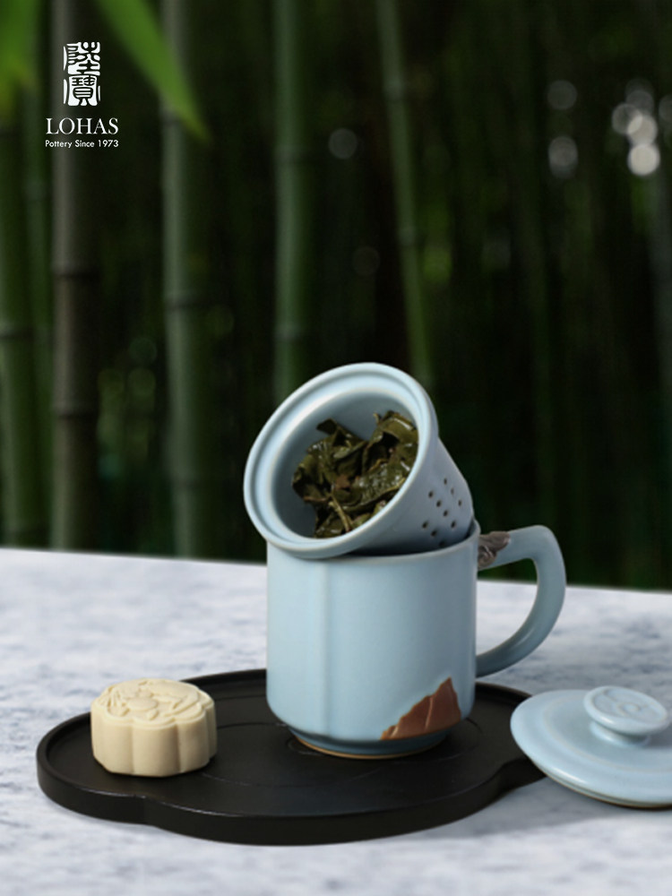 Lu Bao Flagship Store Song Yun Ru Kiln Tea Cups, tea-water separation tea cups, office high-end water cups, after the rain, the sky is clear details Picture