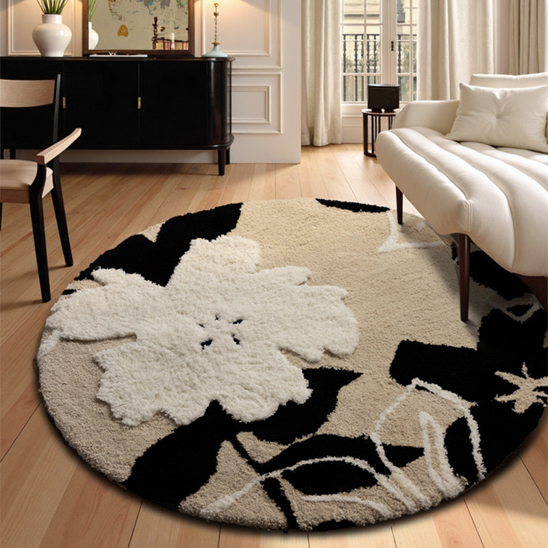 French-style light luxury round flocking carpet, dirt-resistant, wear-resistant and anti-slip floor mat for the living room, thickened cooling bedside carpet for the bedroom Item Picture