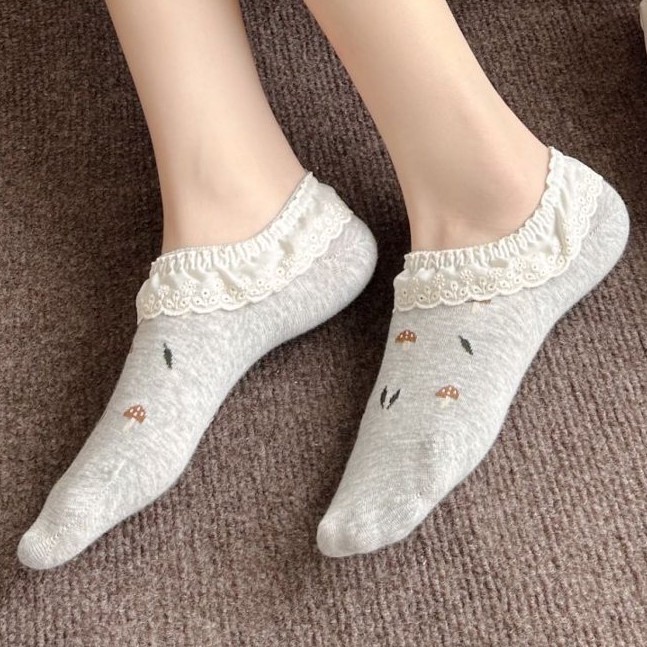 蕾丝花边船袜女春夏浅口薄款硅胶防滑防掉跟ins森系甜美花边短袜细节图