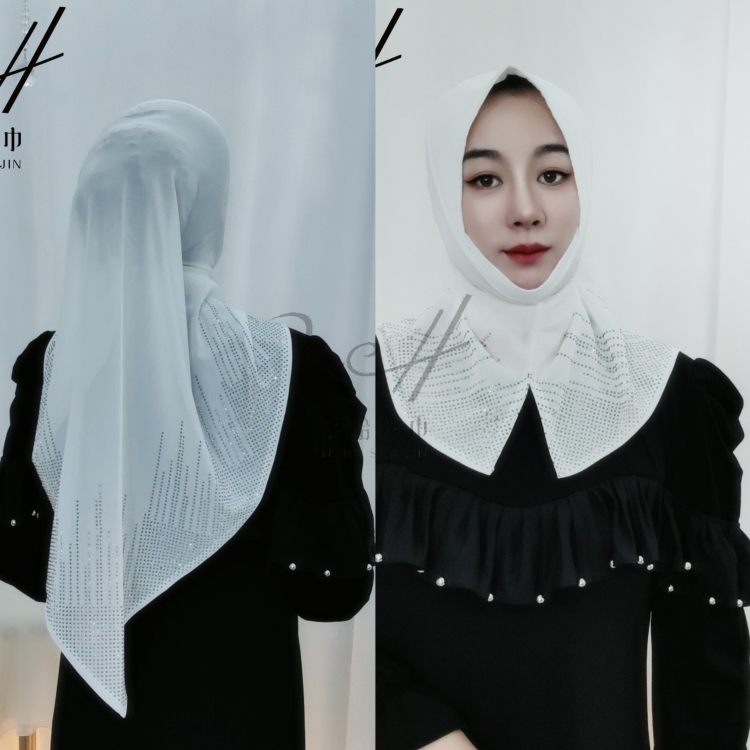 Fashionable Vertical Bar Hot Diamond Arab Hijab Front Split Breathable Large Soft Brim Niha Scarf Factory Store details Picture