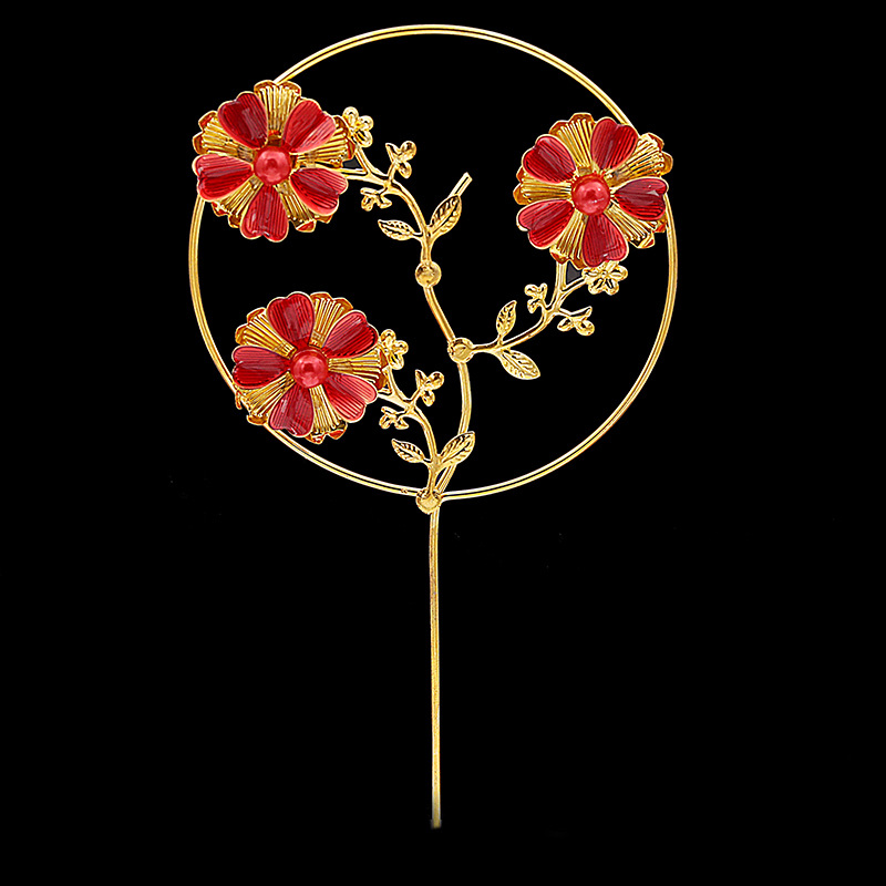 原创生日蛋糕古风插件金色红色喜庆插牌烘焙装饰插旗凤凰蝴蝶摆件