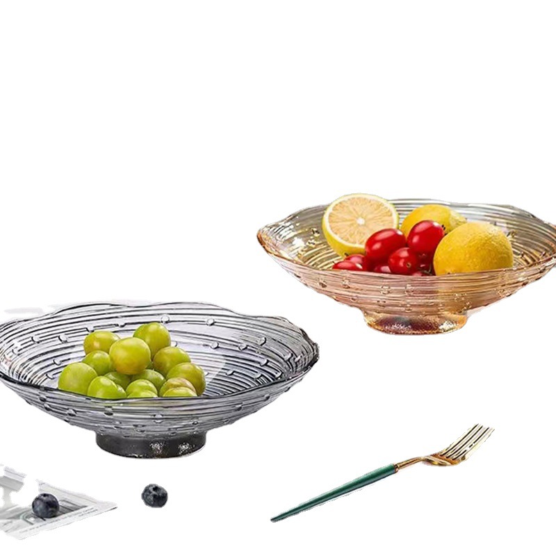 Nordic InS-style colorful glass fruit plate, light luxury gilded creative living room coffee table, large snack fruit plate Application Scenario
