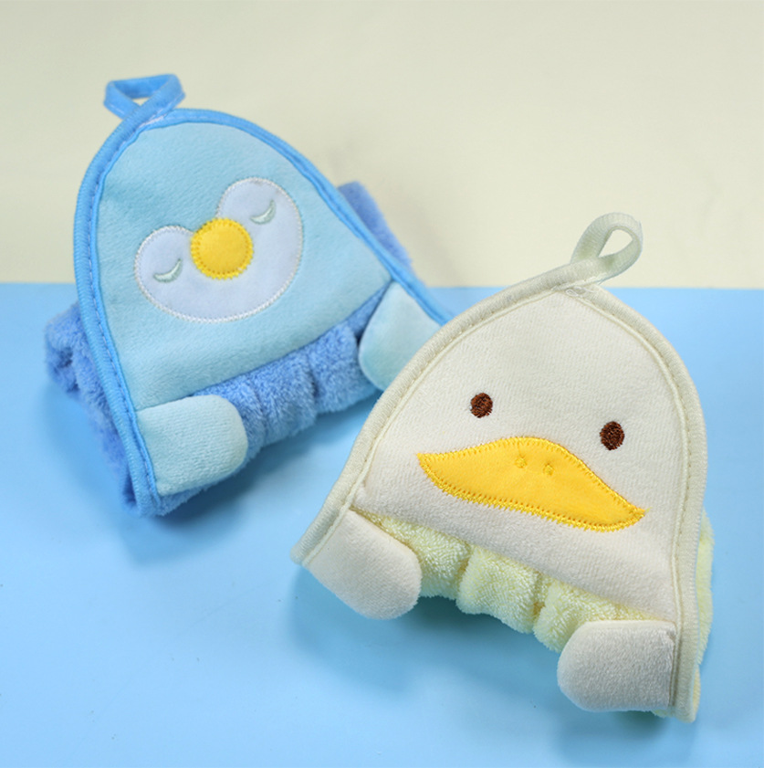 Custom-made hanging hand towels, cute penguin and duck small square towels, embroidered coral fleece thick hand towels, dirt-resistant towels