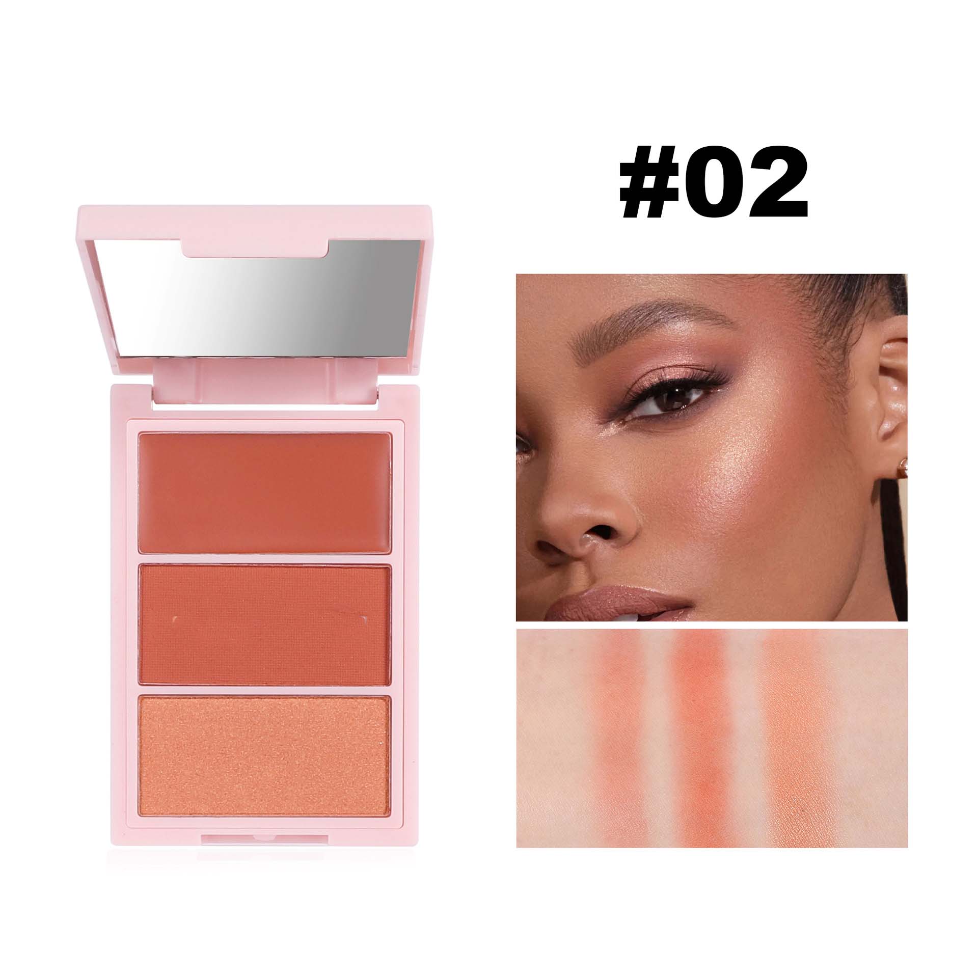 Mineral multi-functional three-color color-changing blush set, long-lasting Highlighter Contouring and brightening powder facial set