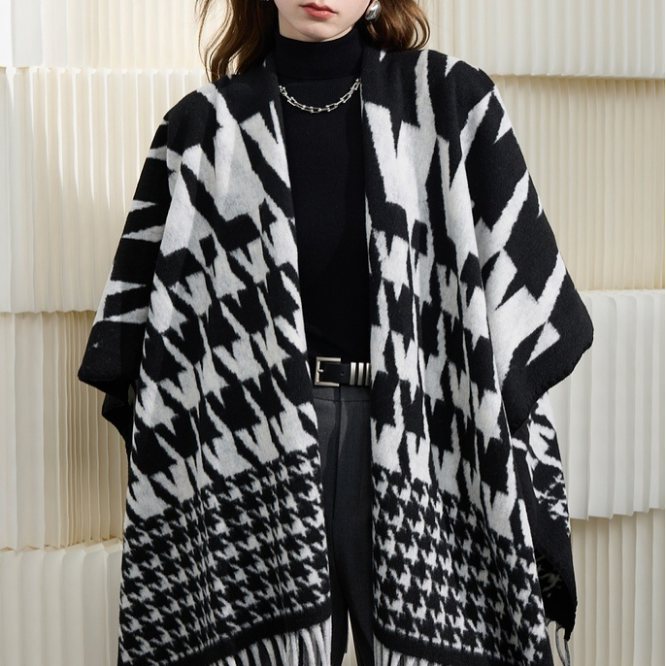 Cross-border scarf wholesale e-commerce live streaming supply chain, Thousand Bird pattern imitation cashmere split shawls Item Picture