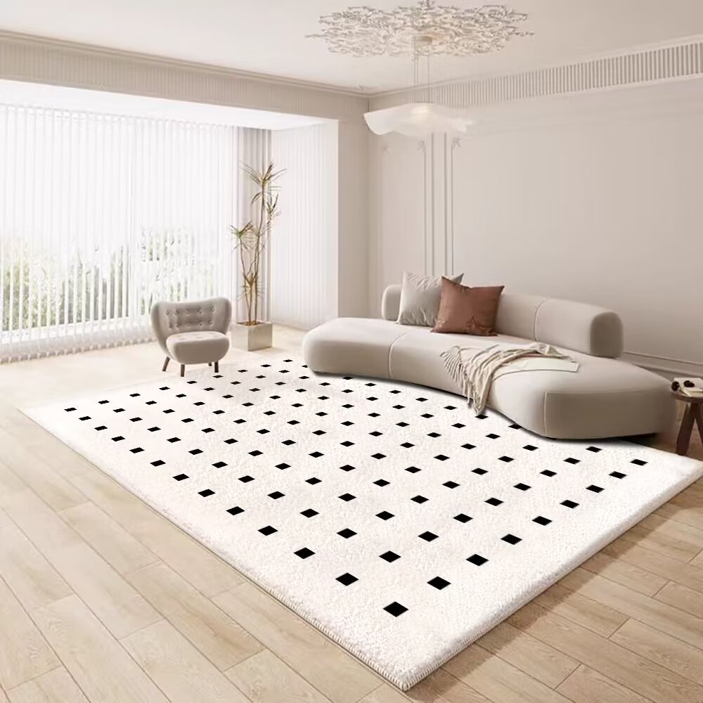 2024 New French faux cashmere living room carpet, vintage checkered, high-end and simple Nordic-style bedroom bedside carpet Item Picture