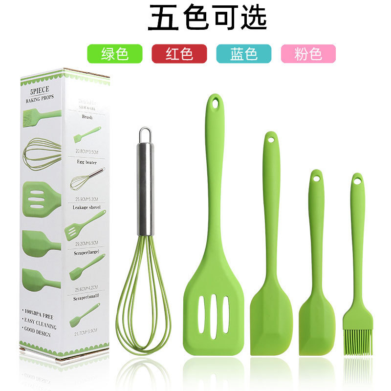 Silicone spatula, scraper, brush, egg beater, 5-piece set of silicone kitchenware, kitchen utensil set, kitchen cooking utensils Specification image