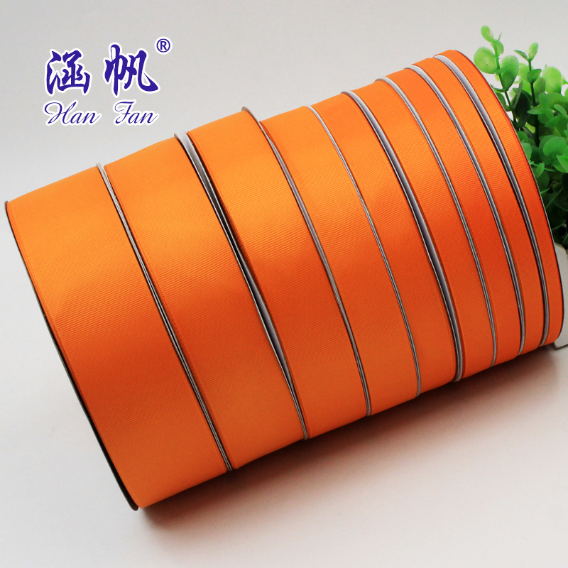 Golden orange ribbed tape, 0.6-5cm, packaging woven tape, high-density ribbon, gift decoration colored ribbon, satin ribbon, polyester ribbon