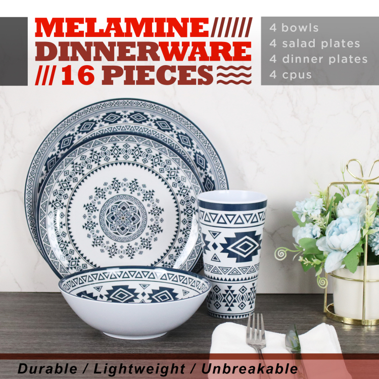 Export 16-piece set of melamine tableware, A5 food-grade tableware, imitation porcelain tableware, loose, non-fading, machine washable Item Picture