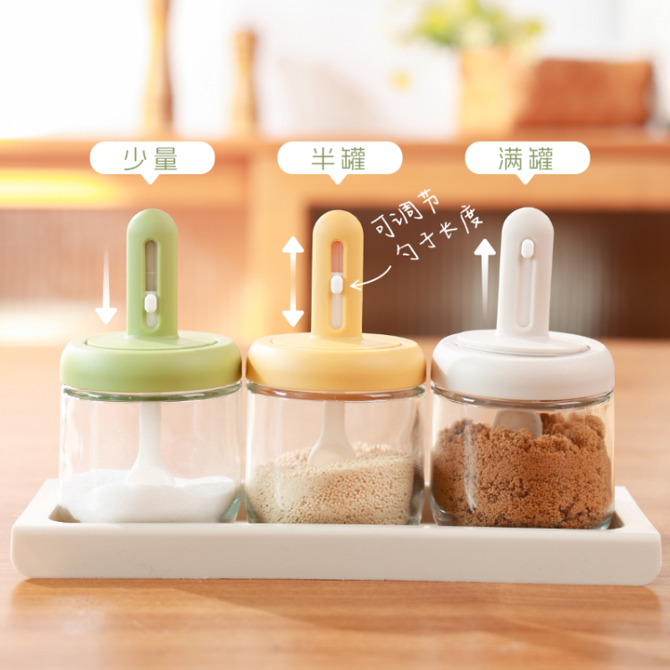 Adjustable spoon cover one-piece formed seasoning jar, glass household food-grade telescopic seasoning spoon and seasoning jar details Picture