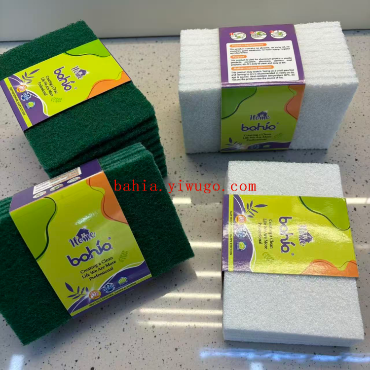 Thickened double-spray sand-containing scouring pad, kitchen pot scrubbing, dish washing sponge, cleaning, stain-removing and oil-removing cloth bahia