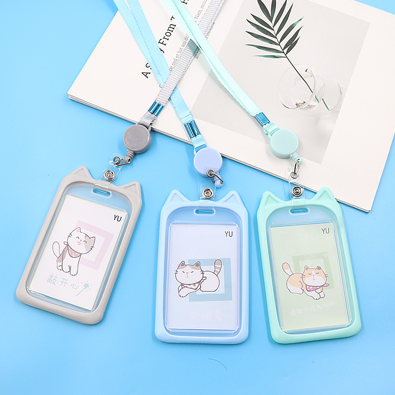 Koji cute cat-shaped card holder lanyard easy-pull buckle transparent PVC card holder Specification image