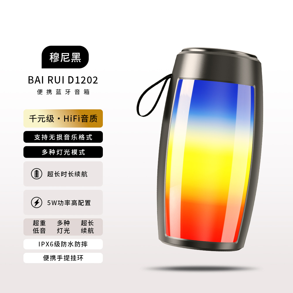 跨境热销新款蓝牙音响脉动炫彩灯户外便携插卡无线电脑家用音响白底实物图