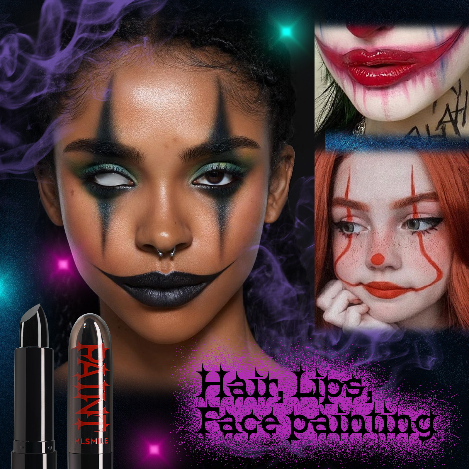 8-color Halloween lipsticks - black, white, red, green, blue - are easy to apply facial makeup to vampires Application Scenario